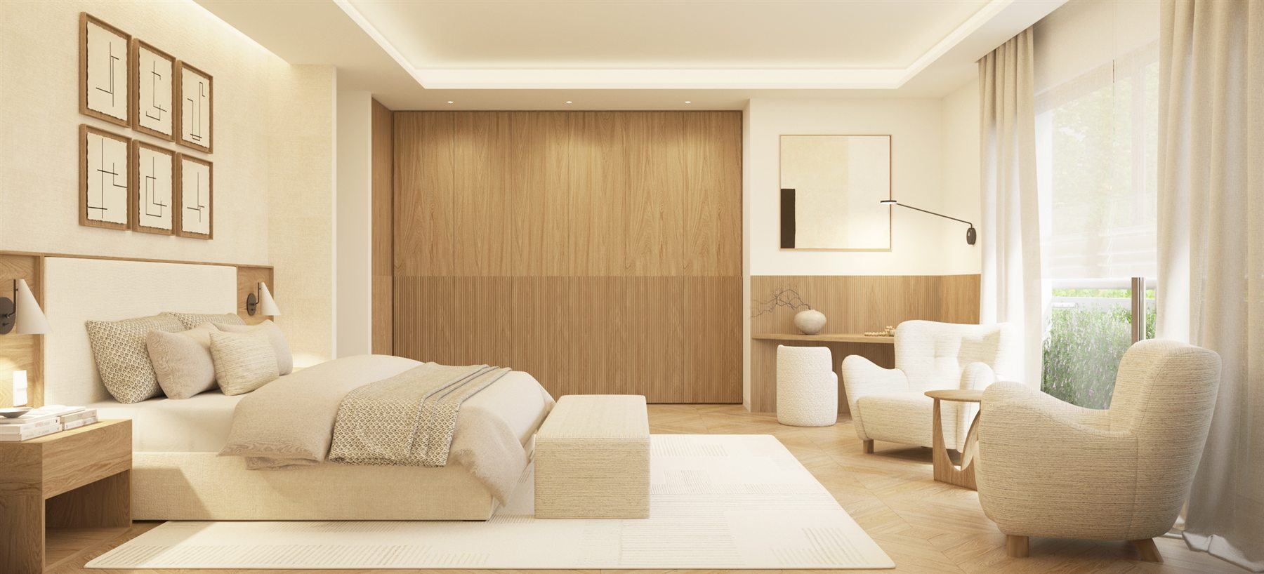 Main bedroom of one of the José Abascal 57 residences